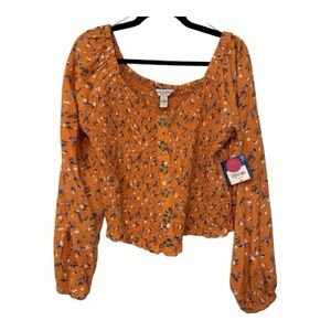 New with tags Arizona Jean company gold floral crop with blue flowers